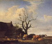 VELDE, Adriaen van de A Farm with a Dead Tree painting